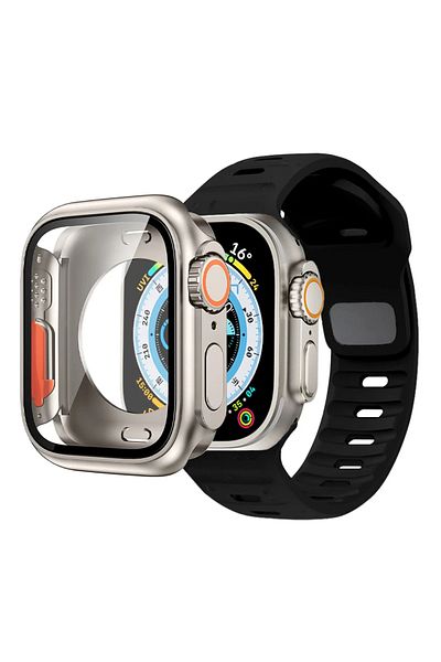 Choice 44mm series 6SE54 Black Case+Strap For Apple Watch Band 45mm44mm41mm 42 40mm Smart Silicone Bracelet