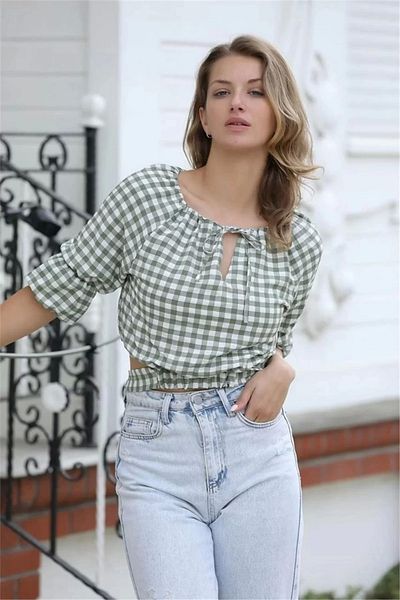 rapellin Lacing Detailed Crop Μπλούζα 1736 Πράσινη