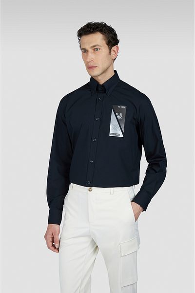 PAUL&SHARK 100% Cotton Men's Logo on Chest Long Sleeve Black Shirt Regular Fit 25413532 -011