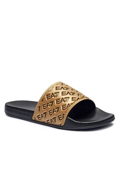 EA7 Papuci unisex EA7 cu talpă plată, papuci negru-auriu 7X 000109   AF15125-PC001