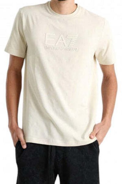 EA7 Ανδρικό μπλουζάκι EA7 με κοντό μανίκι Crew λαιμόκοψη εκρού 7M000225 AF10373-U1079