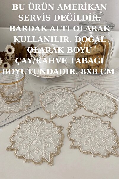 Emtory Home Istanblue Model | 6 Adet Fincan Yanı Sunum Peçetesi - Gold Beyaz Kokteyl Peçetesi | 8x8 Cm