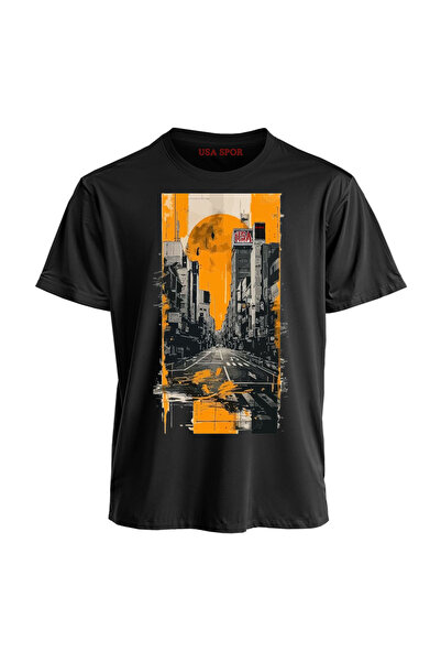 Korefanzin Унісекс чорна спортивна бавовняна футболка бойфренда з круглим вир...