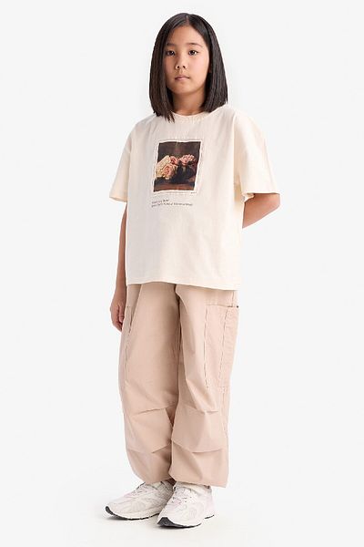 DeFacto Girl's Parachute Cargo Jogger Leg Cotton Pants D7607A825Sm