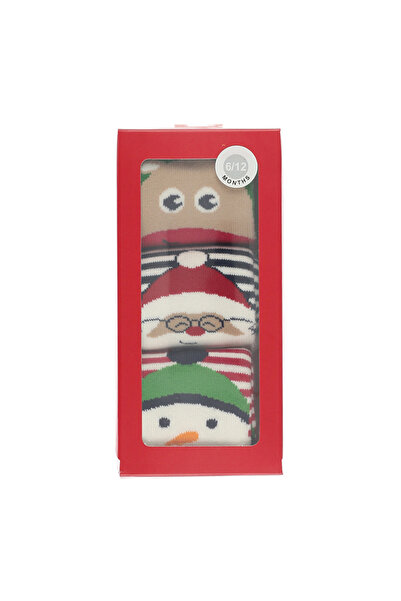 Panço Unisex Çocuk Yeşil-Kırmızı 3'lü Çorap