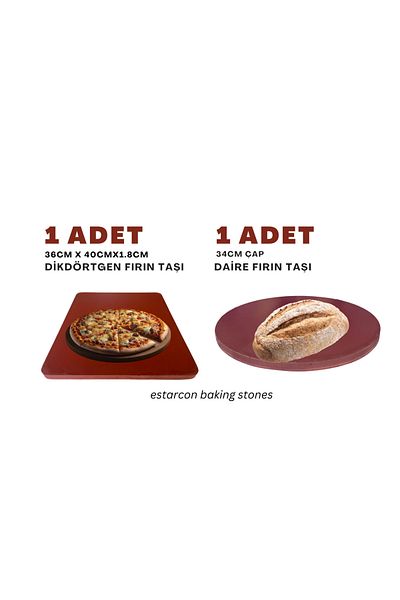 EstarconBakingStone 1Pc 34cm Circle Kiln Stone, 1Pc 36X40X1.8Cm Kiln Stone (Total 2 Kiln Stone)