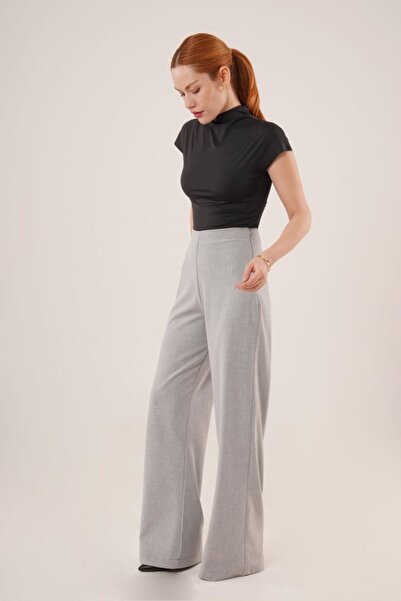 buğrahayalin Wide Leg Side Zipper Gray Fabric Trousers