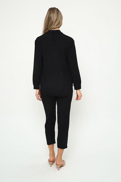 Mythologie Women's Wrinkled Shirt Pants Set – Buttoned High Waist Twill