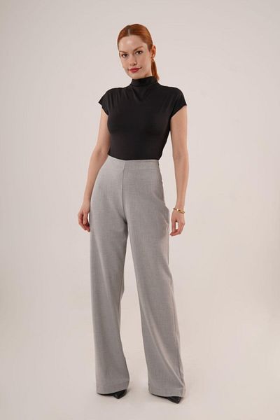 Kokosh moda Γκρι υφασμάτινο παντελόνι με φαρδύ φερμουάρ στο πλάι