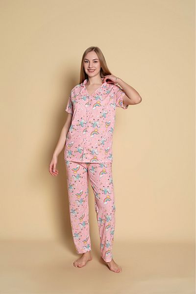 Sude HOMEWEAR Women's Shirt Patterned Short Sleeve Pajamas Current
