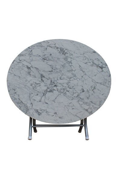 Teknor 90 Cm Beyaz Mermer Desenli Yuvarlak Katlanır Masa - Ders Çalışma Ve Ye...