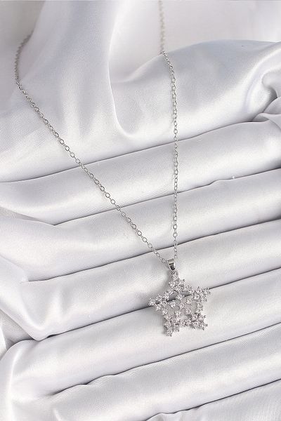 NEZADE STORE 316L Steel Silver Color Chain Zircon Stone Snowflake Model Women's Necklace - Lisinya