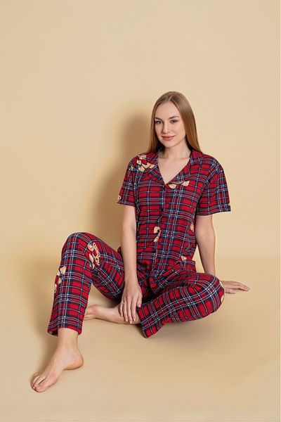 Sude HOMEWEAR Women's Shirt Patterned Short Sleeve Pajamas Current
