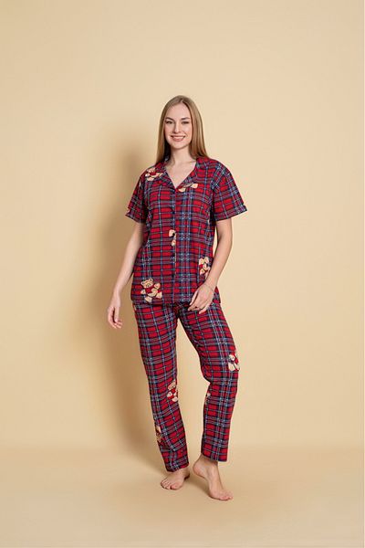 Sude HOMEWEAR Women's Shirt Patterned Short Sleeve Pajamas Current