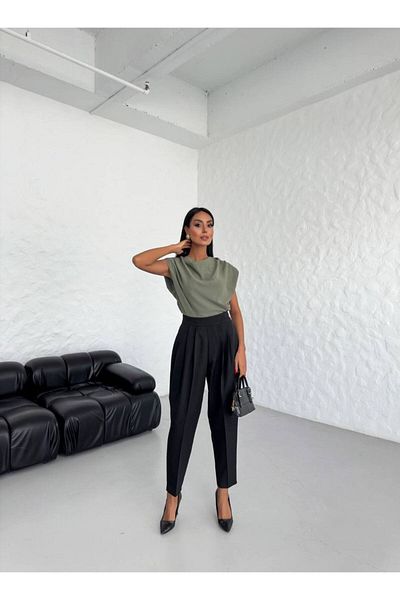 JANSO GROUP -Women's Baggy Cut Tight Leg Double Fabric Pants