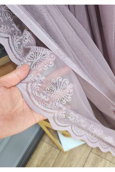 farbateks Purple Embroidered Plain Knitted 2 Layer Pleated Tulle Curtain