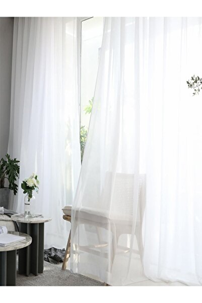 farbateks Κουρτίνα από λινό λευκό απλό λινό τούλι 3 στρώσεων πλισέ κουρτίνα από τούλι