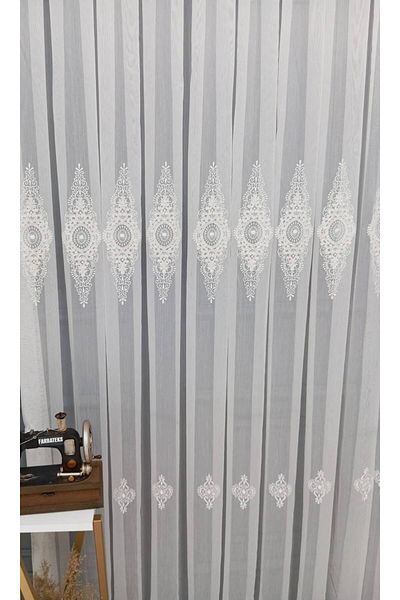 Taç 3 Layers Pleated Embroidered Tulle Curtain - Optima Exculusive Living Room Model Style Design