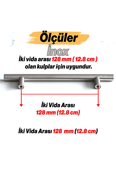 Badem10 Rosemary (10 Pcs) Inox Metal 128 mm (12.8 cm) Furniture Kitchen Drawer Cabinet Handle Handle Handles