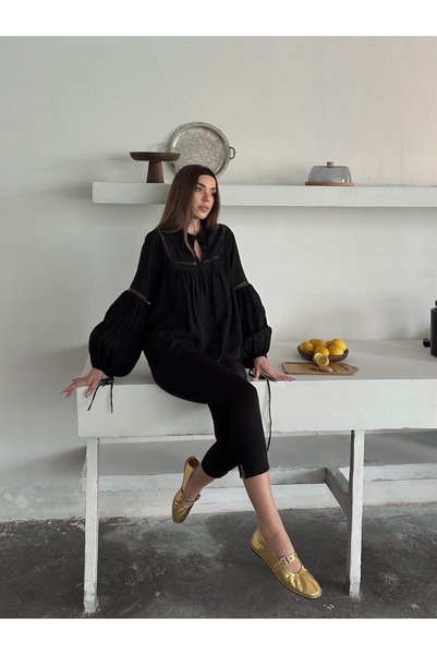 BELLA FASHION Bluză cu mânecă brodata cu detaliu din dantelă