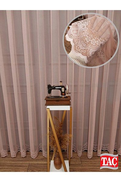 Taç Farbateks Planting Cemre Plain Plain Knitted Powder Colored Ironing Will Not Ask 2 Layers Pleated Tulle Curtain