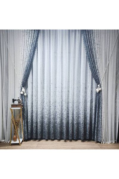 farbateks New Design Gray-Anthracite-Smoked Sprinkled Tulle Background Curtain Right/Left Set