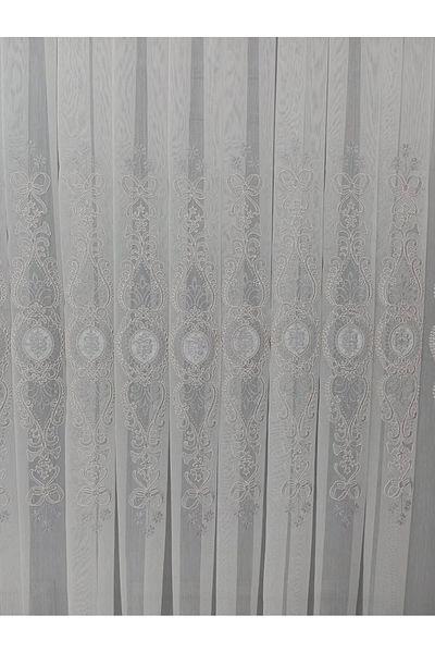 farbateks 3 Layer Pleated Gray Silver Court Embroidered Living Room Tulle Curtain