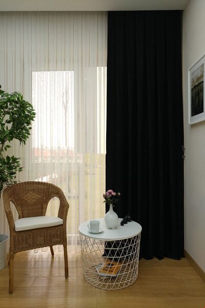 farbateks Background Fabric Curtain Black Color Velvety Soft Soft Wing Side Curtain 1e 3 Draped Simple Stylish Design