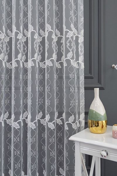farbateks Leaf Pattern Design Embroidered Living Room Living Room 1e 3 Pleated Tulle Curtain