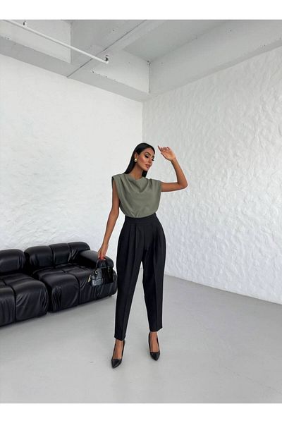 JANSO GROUP -Women's Baggy Cut Tight Leg Double Fabric Pants