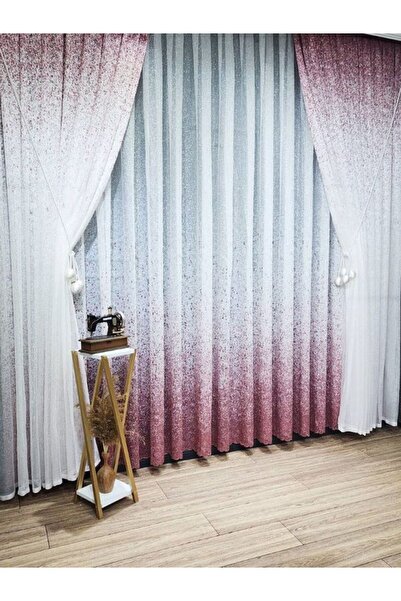 farbateks New Design Pink-Powder Serpentine Tulle Set - Right/Left Background Curtain