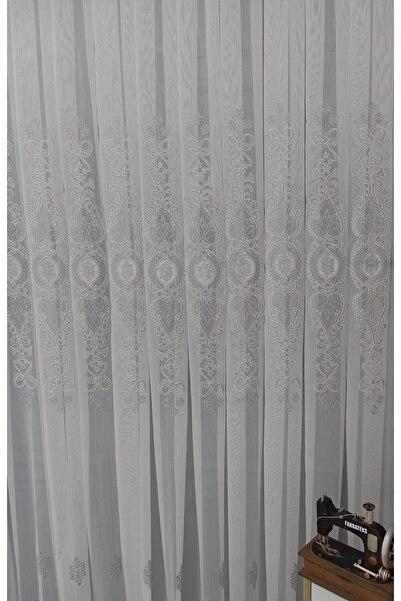farbateks 3 Layer Pleated Gray Silver Court Embroidered Living Room Tulle Curtain