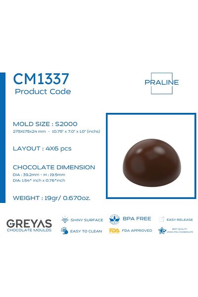artizanmutfak Greyas Polycarbonate Round Praline Chocolate Mold 19 Gr |   Cm-1337