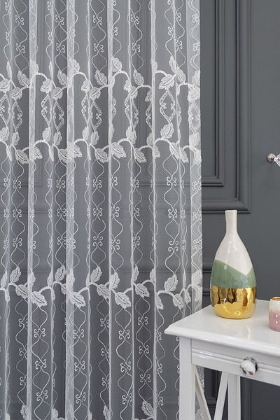 farbateks Leaf Pattern Design Embroidered Living Room Living Room 1e 2 Pleated Tulle Curtain