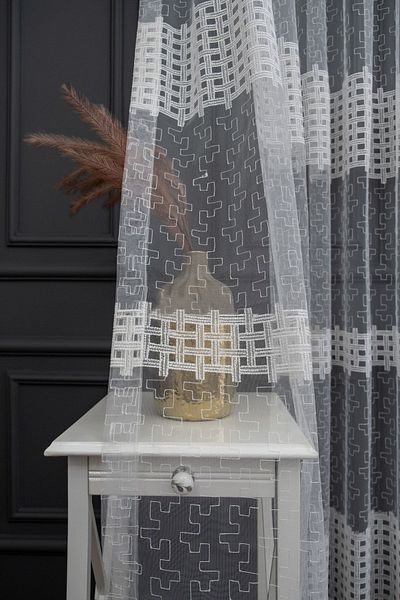 Brillant Farbateks Planting Embroidery Embroidered Checkered Pattern Design 3 Layer Pleated Tulle Curtain