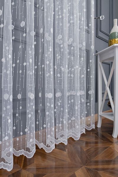 farbateks World Round Circle 1e 3 Pleated Pattern Design Embroidered Tulle Curtain