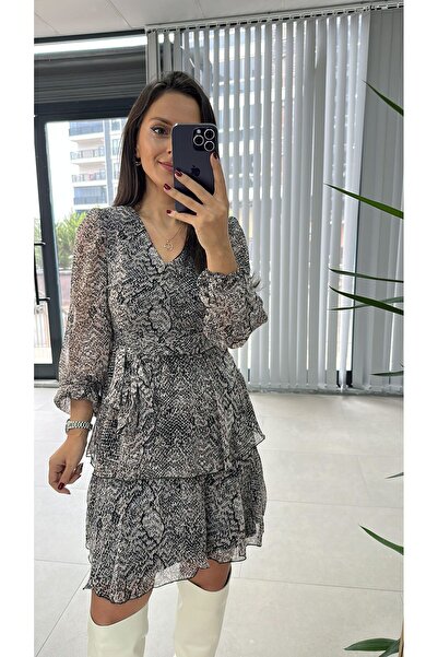 caddstore My 3091 Kat Kat vizon Benekli Şifon Elbise