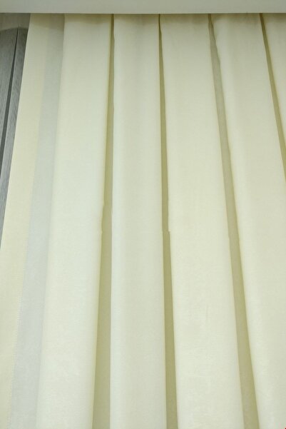 farbateks Background Fabric Curtain Cream Color Velvety Soft Soft Wing Side Curtain 1e 3 Draped Simple Stylish Design