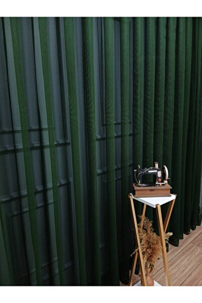 Taç Farbateks Planting Cemre Plain Plain Knitted Khaki Green Colored Ironing Will Not Ask 2 Kat Pleated Tulle Curtain