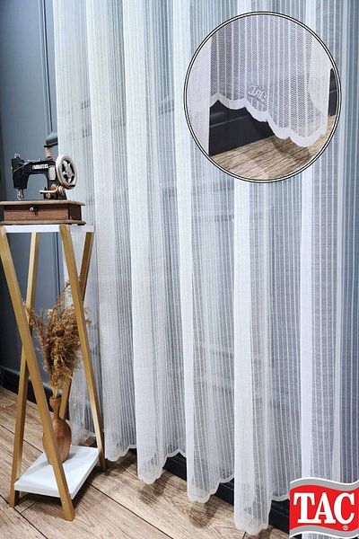 Taç Farbateks New Model Planting Knitted Line Patterned - 3 Layer Pleated Tulle Curtain