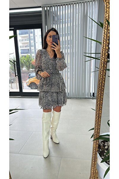 caddstore My 3091 Kat Kat vizon Benekli Şifon Elbise