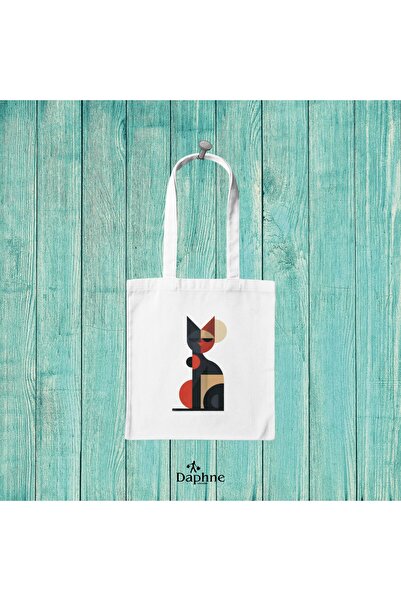 Daphne Organic Cloth Bag // Raw 220 g Gabardine Fabric // Cat, Mosaic, Cubism...
