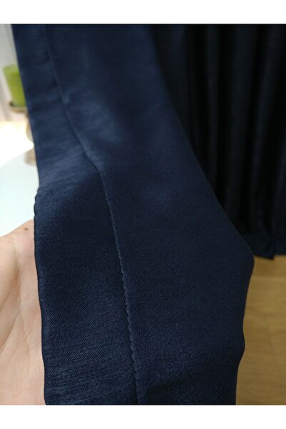 farbateks Background Fabric Curtain Navy Blue Dark Blue Color Velvety Soft Soft Wing Side Curtain 1e 3 Draped Pleat