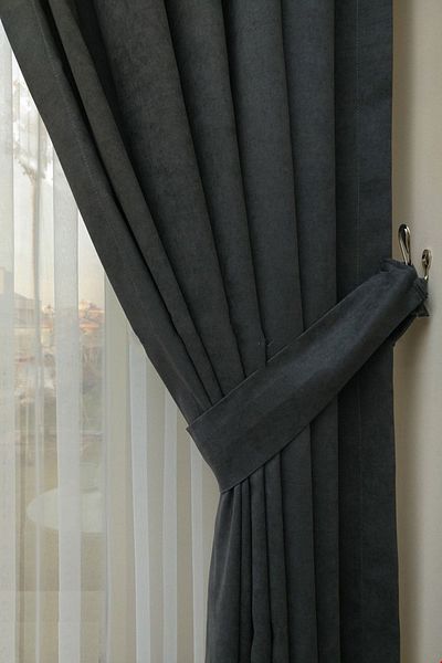 farbateks Background Fabric Curtain Dark Gray Honeycomb Wing Side Curtain 1e 3 Draped Simple Stylish Design