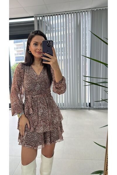 caddstore My 3091 Kat Kat Kiremit Benekli Şifon Elbise