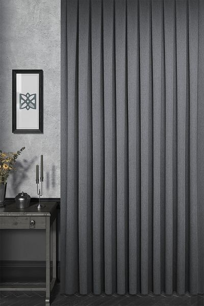 MARİTSA Background Curtain - Satin Series Elegans Pattern Gray Close Pleat (1X3) Single Wing Curtain