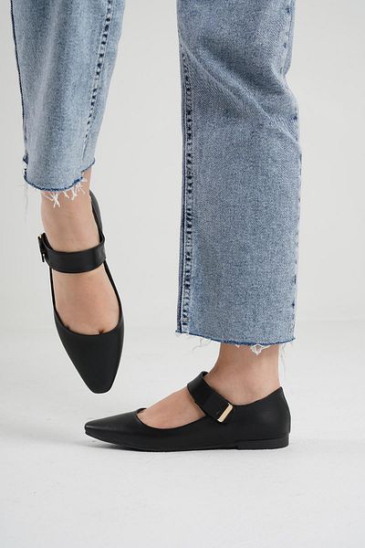 Beyond Women's Black Velcro Single Strap Leather Ballerinas Byndkp8725