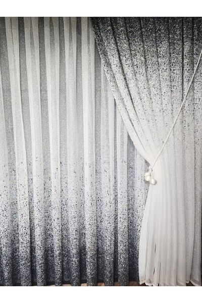 farbateks New Design Gray-Anthracite-Smoked Sprinkled Tulle Set - Right/Left Curtain