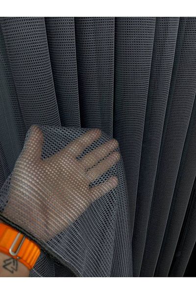 farbateks New Design Gray Smoked 3 Layer Pleated Mesh Tulle Curtain