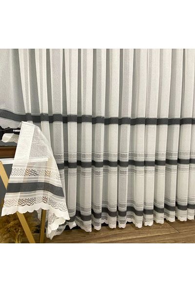 farbateks New Design Paris Anthracite Dark Gray Intermediate Band - 3 Layers Pleated Tulle Curtain